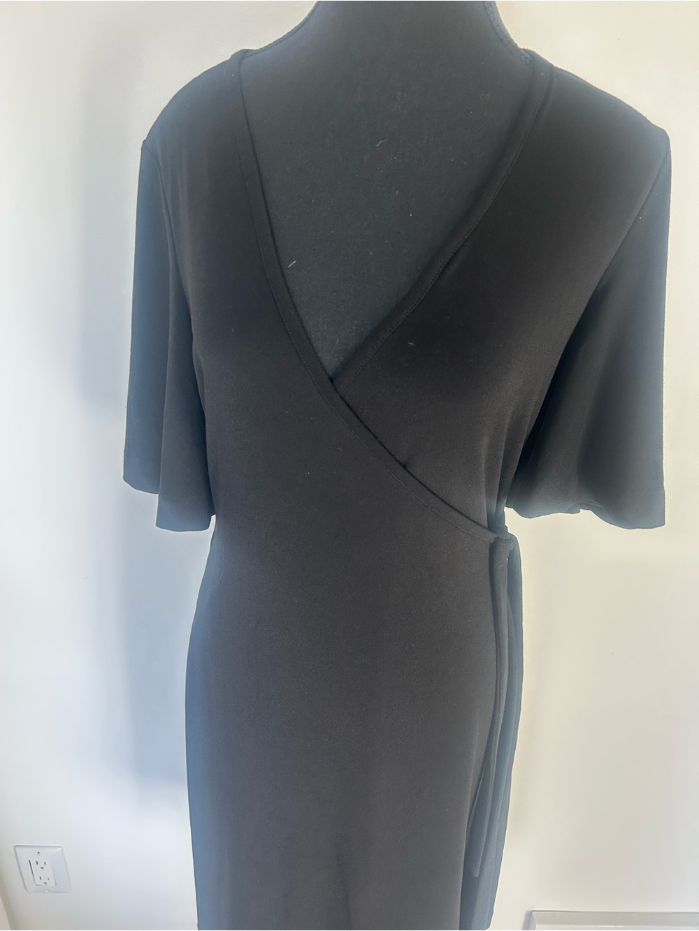 Black Wrap Midi Dress with Tie Waist